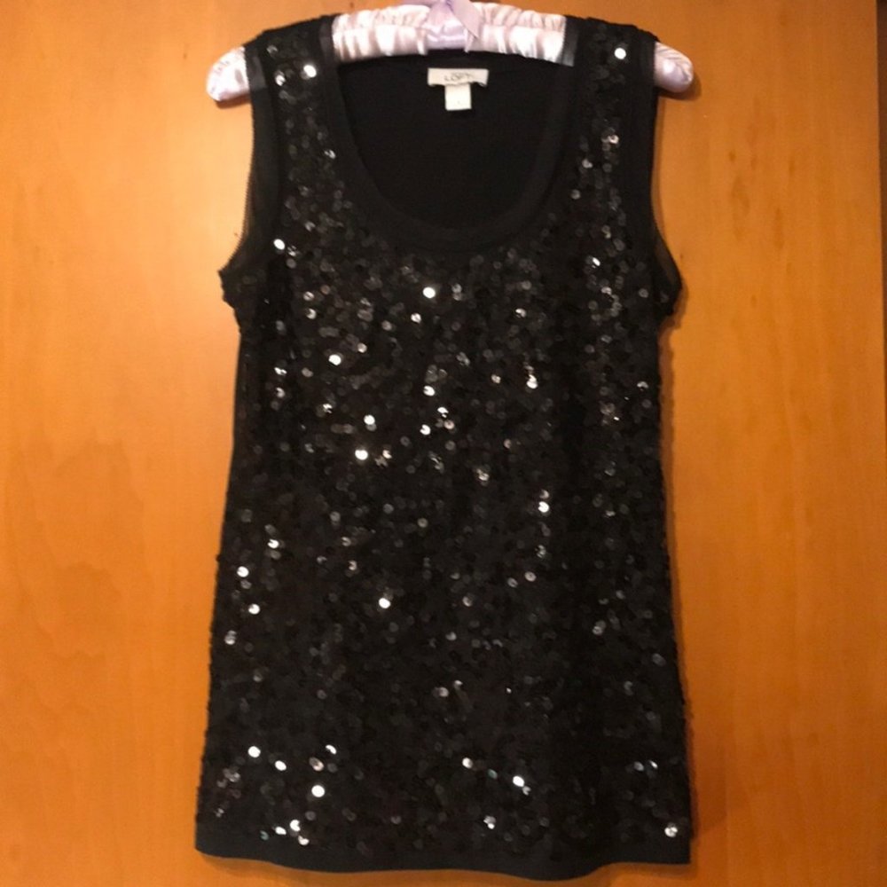 LOFT SEQUINED SHINY SPARKLY SLEEVELESS TEE